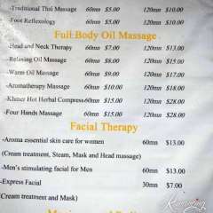 V&A Villa Massage Prices