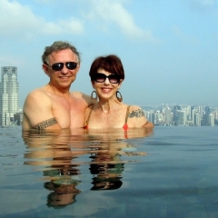Bob and Shari enjoying the roof top infinity pool at Marina Bay Sands Hotel