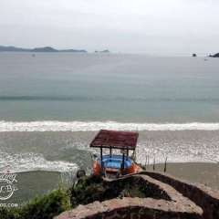 One of two cliff side hot tubs