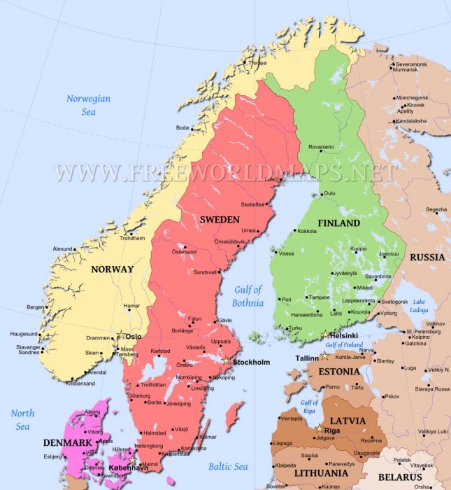 Norway, Sweden, Denmark by FreeWorldMaps.net